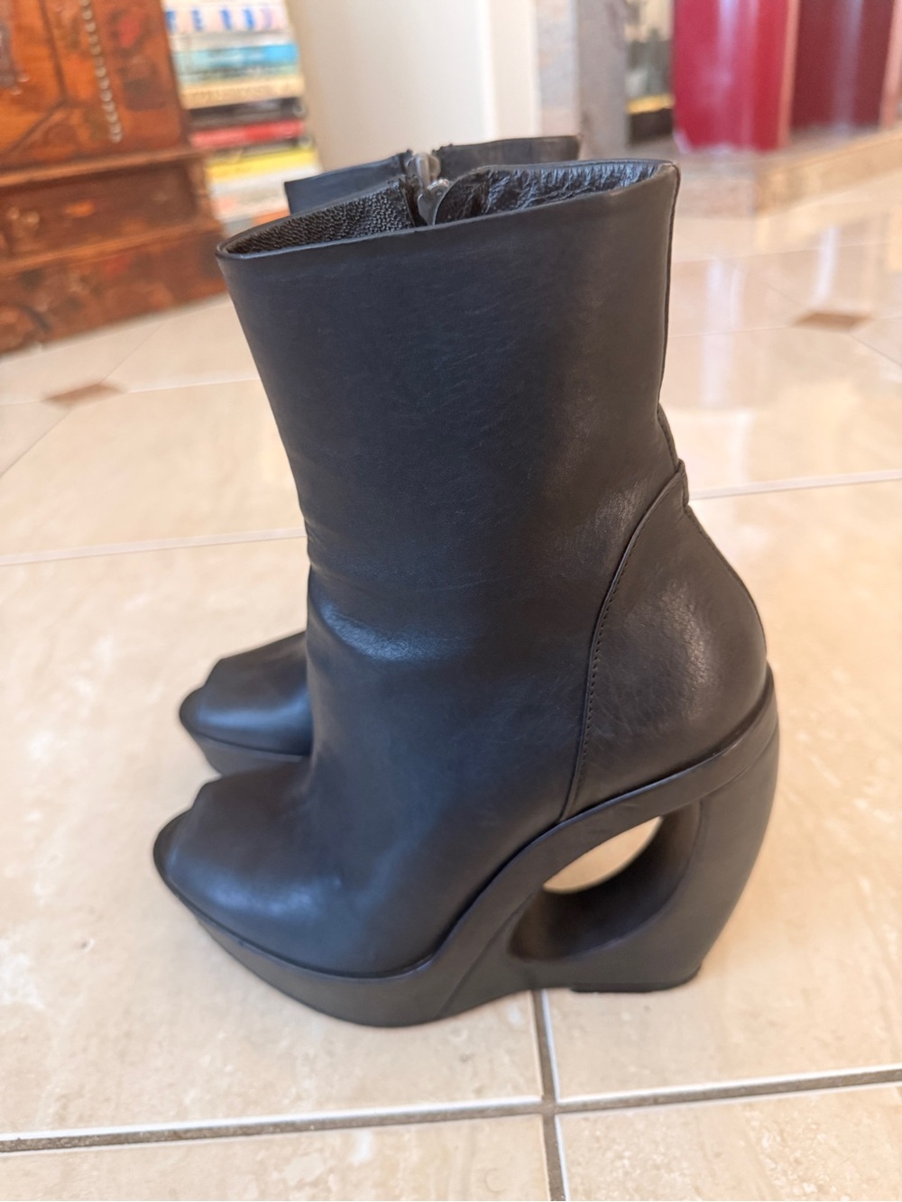 Ann Demeulemeester Cut Out Negative Space Wedge Peep Toe Shoe RARE EU 37 1/2 - Picture 4 of 8